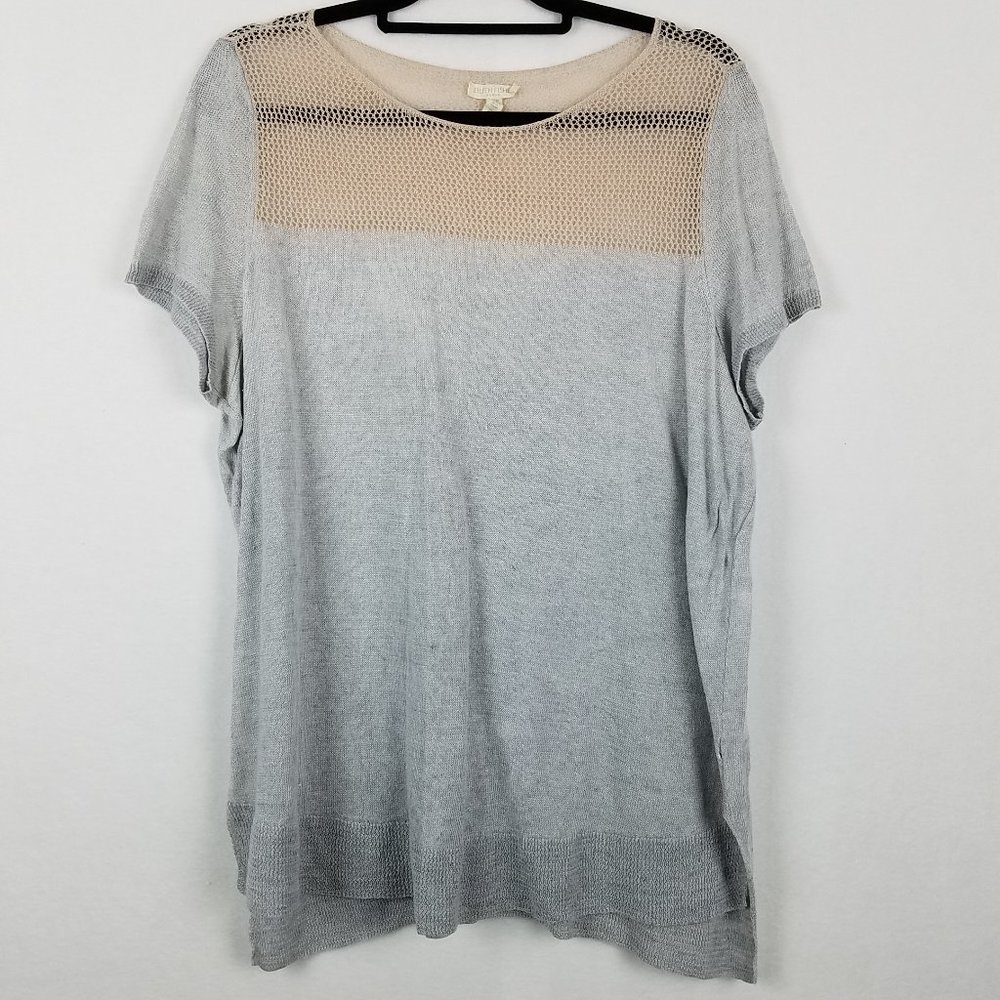 Eileen Fisher Woman Gray Tan Linen Knit Tee 2X